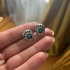 Bear paw turquoise in Sterling earrings